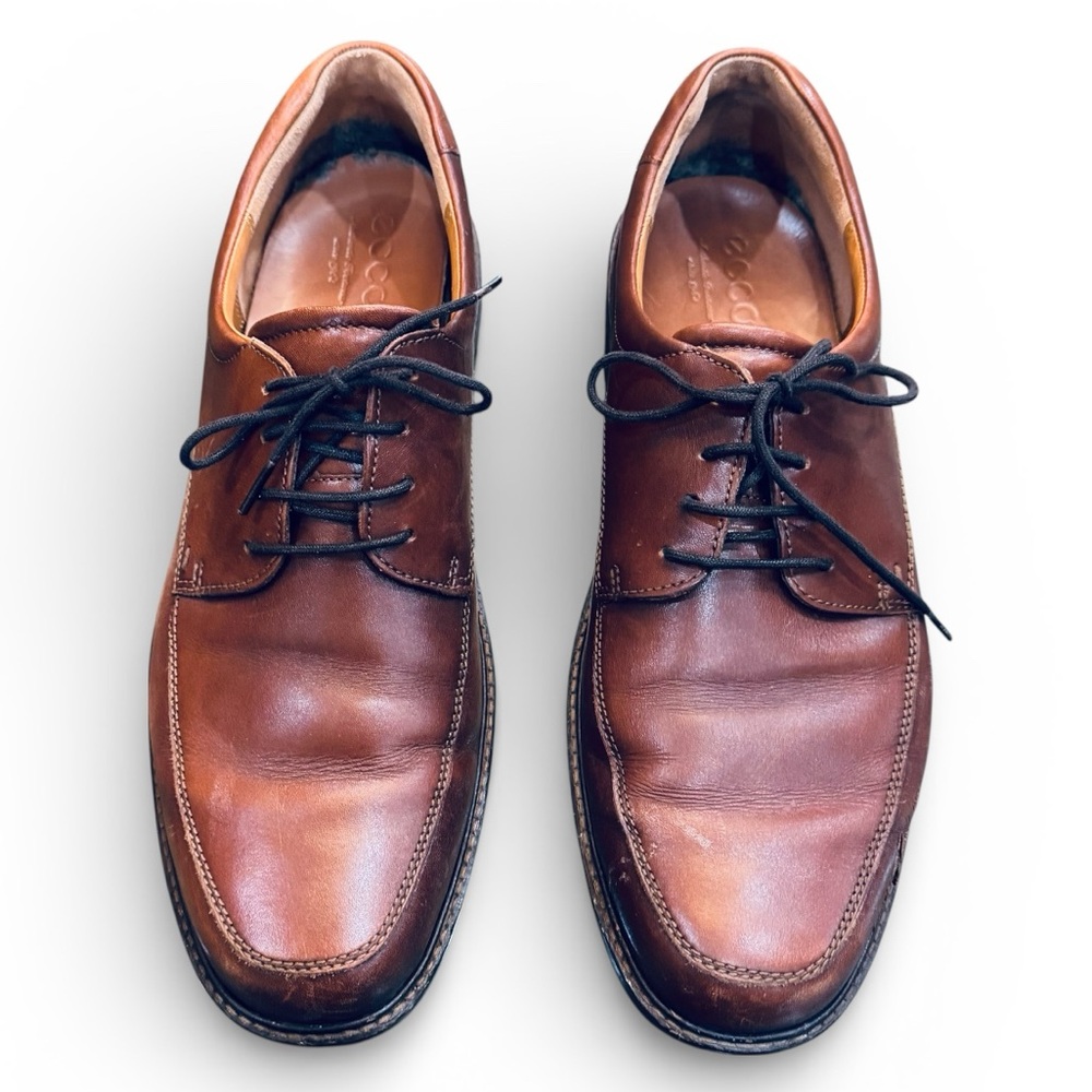 Ecco Holton Mens Sz Eu 47 US 13-13.5 Cognac Brown Leather Apron Toe Oxford Shoes